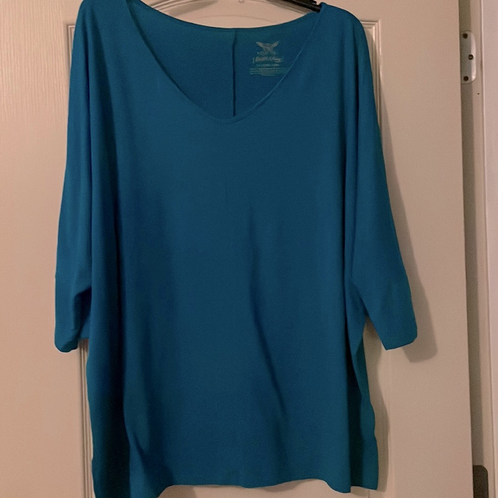 Faded Glory Teal Blouse qt sleeve 3X (22/24)